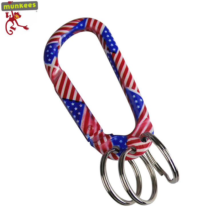 US Flag Carabiner with 3 Keyrings