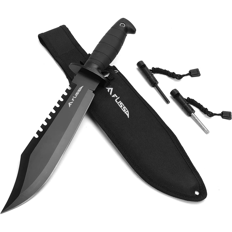 FLISSA Survival Hunting Knife with Sheath, 15-inch