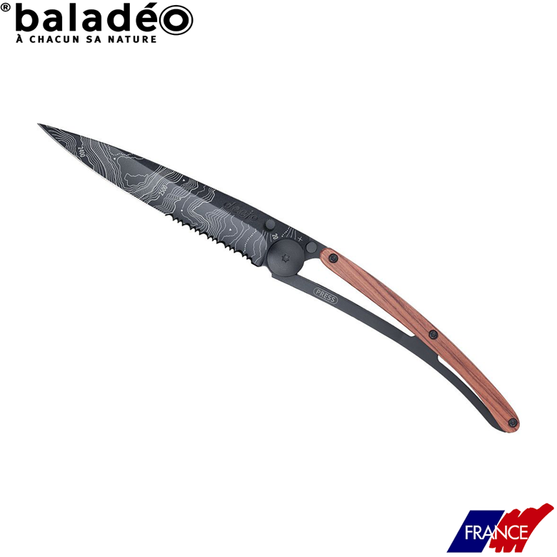 Deejo, 37g, Pocket knife, Black, Coral wood, Feath