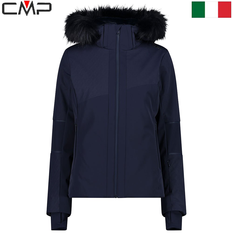 Ski jacket in 4 way stretch fabric with faux fur