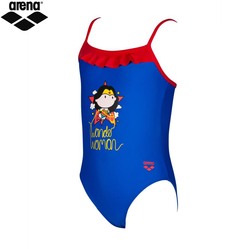 Girls' Arena Wonder Woman Rouche Swimsuit