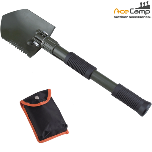Folding shovel with pick